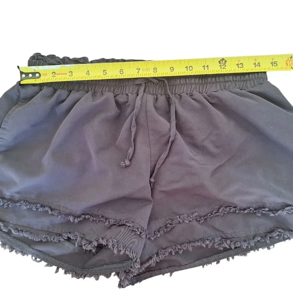 Day + Moon Shorts Black Distressed Hem Pockets Pull On Relaxed L